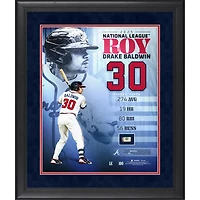 Collage encadré 40,6 x 50,8 cm (16 x 20 pouces) de Drake Baldwin, joueur des Braves d'Atlanta, élu recrue de l'année 2025 de la Ligue nationale, avec un morceau de balle utilisée en match - Édition limitée à 100 exemplaires