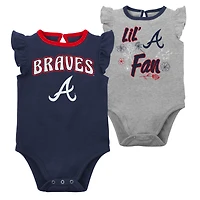 Lot de deux bodys Atlanta Braves Little Fan bleu marine/gris chiné pour nouveau-nés et bébés filles
