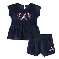 Girls Preschool Outerstuff  Navy Atlanta Braves Fashion Top & Shorts Set