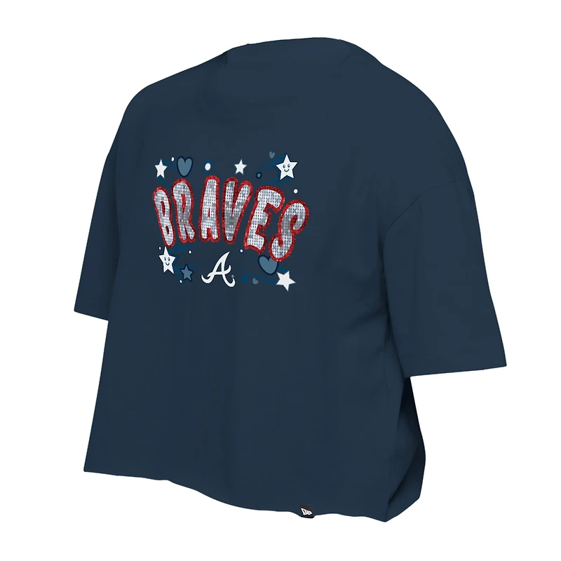 T-shirt d'équipe à paillettes bleu marine Atlanta Braves de New Era pour filles