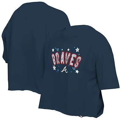 T-shirt d'équipe à paillettes bleu marine Atlanta Braves de New Era pour filles