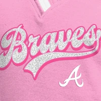 T-shirt raglan col V rose New Era pour jeunes filles des Braves d'Atlanta, maman et moi