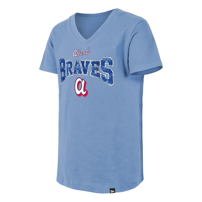 T-shirt à col en V sequins réversibles New Era bleu poudré Atlanta Braves 2026 City Connect pour jeunes filles