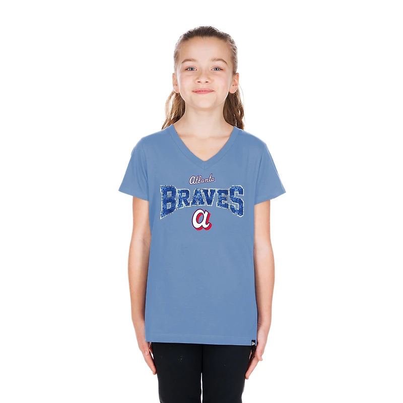 Girls Youth New Era Powder Blue Atlanta Braves 2026 City Connect Flip Sequin V-Neck T-Shirt