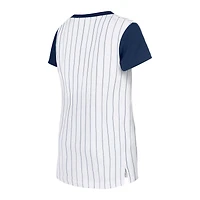 T-shirt blanc à fines rayures New Era pour jeunes filles des Atlanta Braves