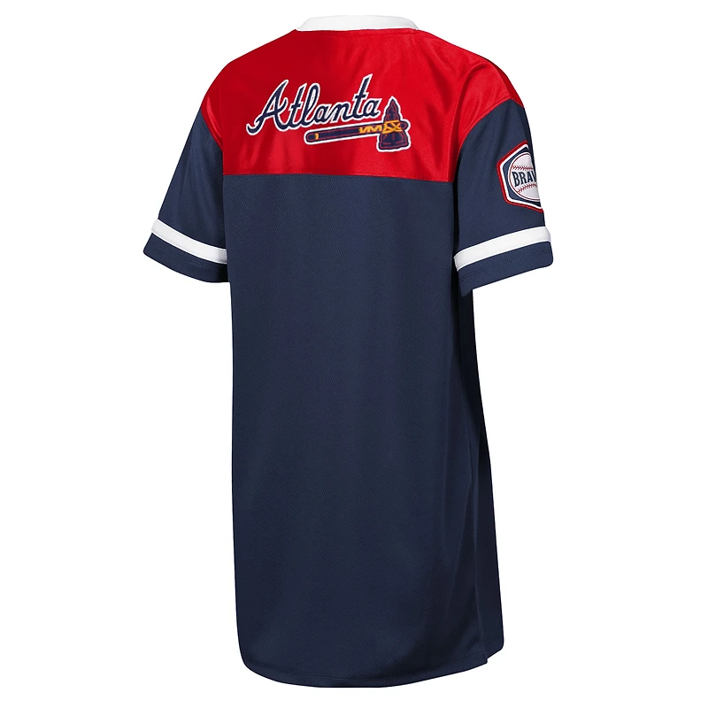 Robe t-shirt à col en V bleu marine Atlanta Braves Big League Cheer pour jeunes filles Outerstuff