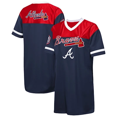 Robe t-shirt à col en V bleu marine Atlanta Braves Big League Cheer pour jeunes filles Outerstuff