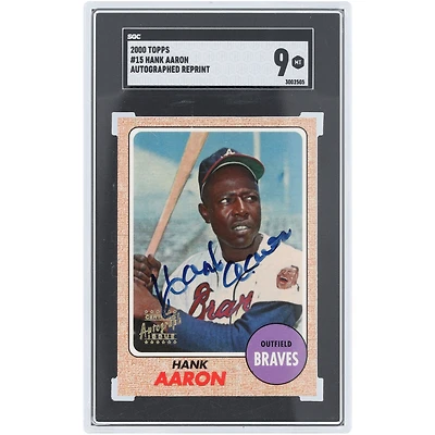 Hank Aaron Atlanta Braves Autographié 2000 Topps Réimpression Autographiée #15 SGC Authentifié 9 Carte