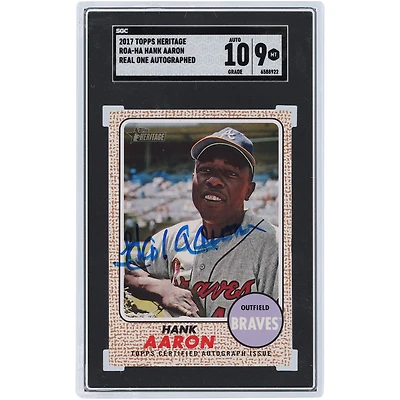 Carte 9/10 authentifiée Topps Heritage Real One 2017 #ROA-HA SGC autographiée par Hank Aaron des Braves d'Atlanta