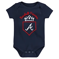 Infant Fanatics Navy/Red/Pink Atlanta Braves Three-Pack Home Run Bodysuit Set