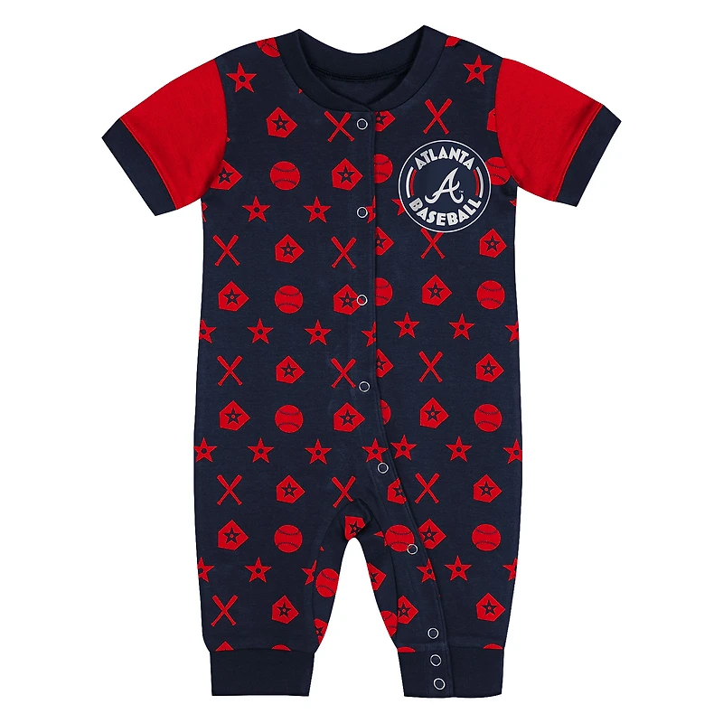 Combinaison-pantalon à boutons-pression pour bébé bleu marine des Atlanta Braves