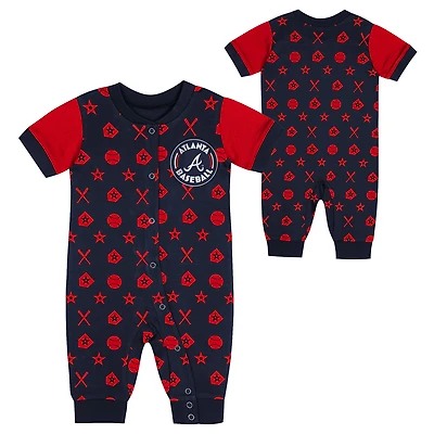 Infant  Navy Atlanta Braves Full-Snap Coverall Bodysuit