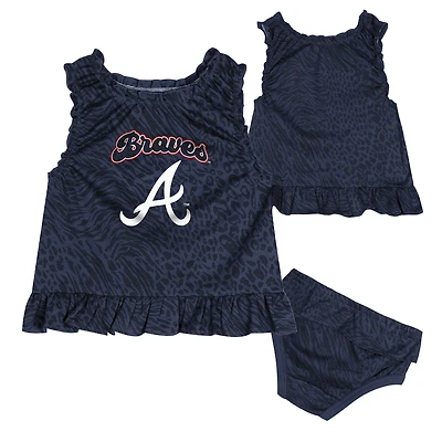 Ensemble robe et bloomer de jeu pour bébé bleu marine des Atlanta Braves