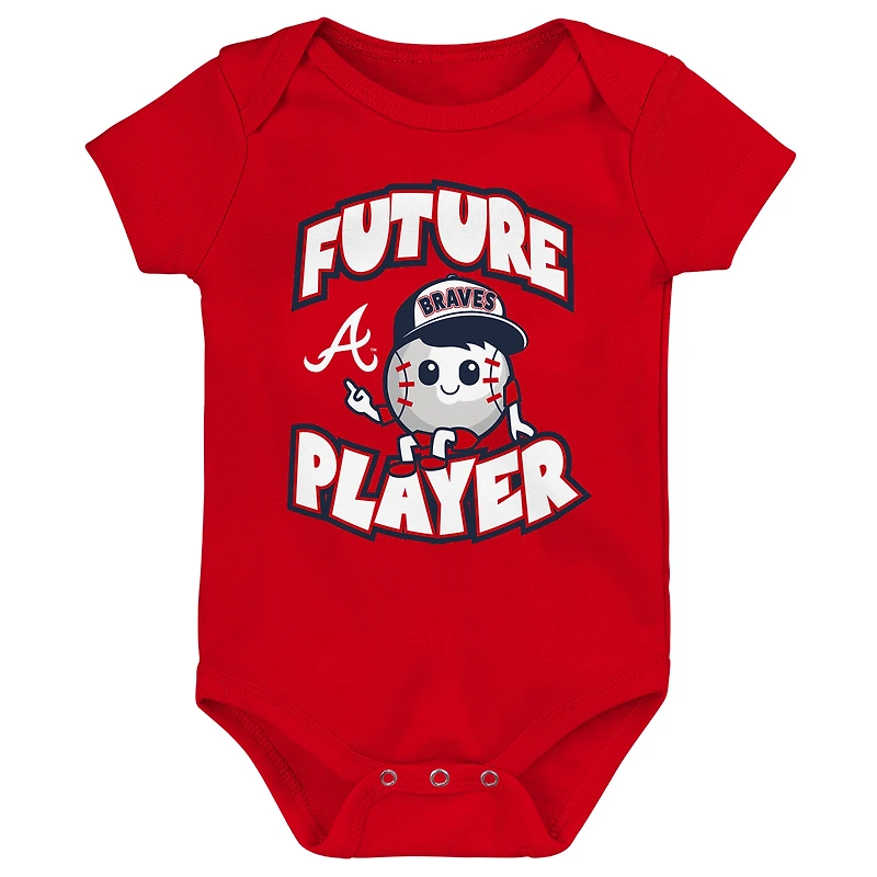 Ensemble de trois bodys joueur ligue mineure Atlanta Braves pour bébé rouge/bleu marine/blanc