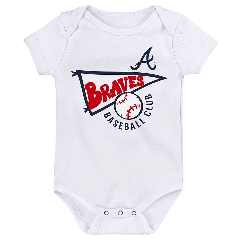 Lot de 3 bodys Atlanta Braves Biggest Little Fan pour bébé rouge/blanc/gris chiné