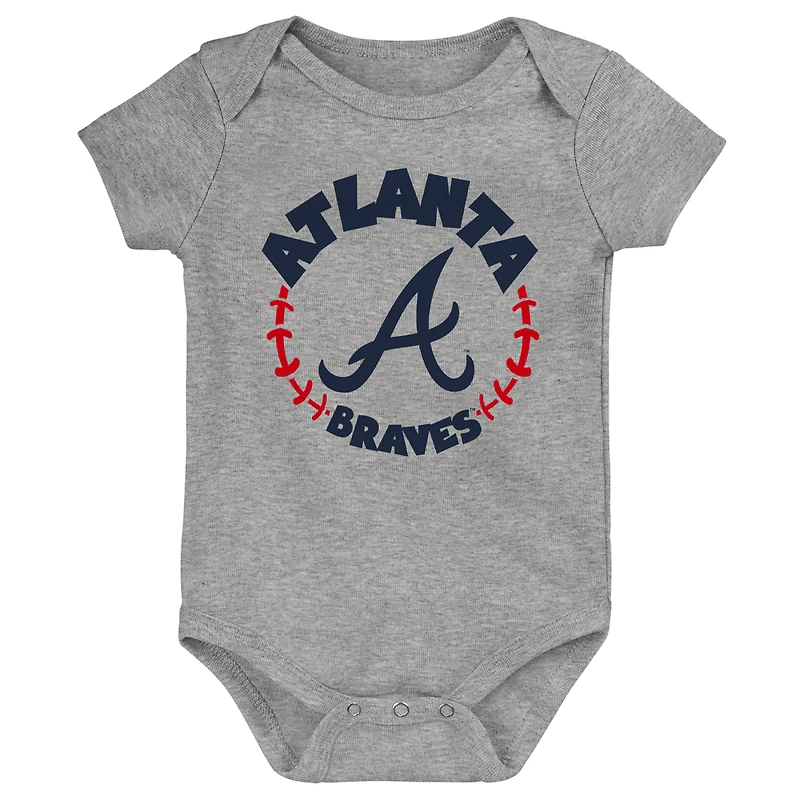 Lot de 3 bodys Atlanta Braves Biggest Little Fan pour bébé rouge/blanc/gris chiné