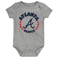 Lot de 3 bodys Atlanta Braves Biggest Little Fan pour bébé rouge/blanc/gris chiné
