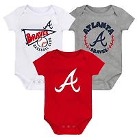 Lot de 3 bodys Atlanta Braves Biggest Little Fan pour bébé rouge/blanc/gris chiné