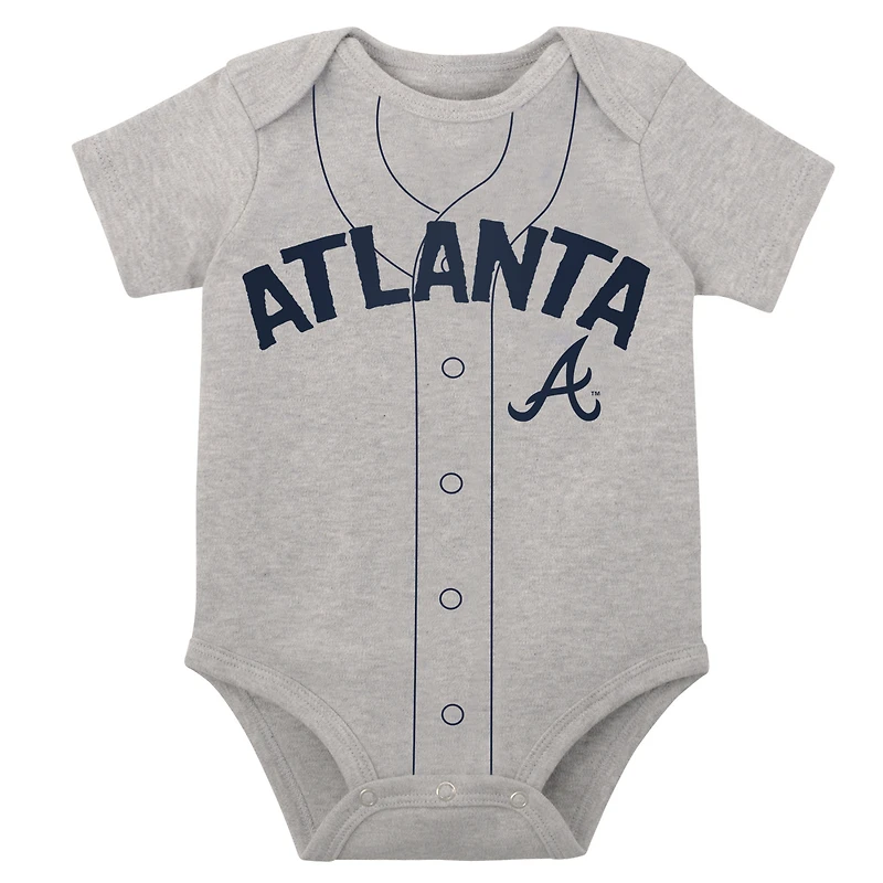 Lot de deux bodys Little Slugger des Atlanta Braves pour bébé, blanc/gris chiné