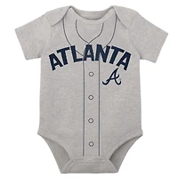 Lot de deux bodys Little Slugger des Atlanta Braves pour bébé, blanc/gris chiné
