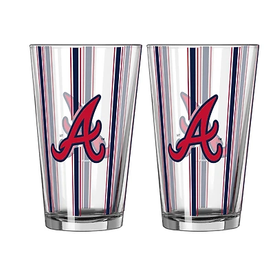Ensemble de deux verres à bière rayés de 473 ml (16 oz) Logo Brands Atlanta Braves