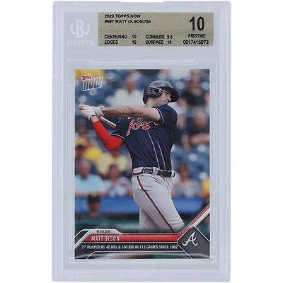 Matt Olson Atlanta Braves 2023 Topps Now 7th Player with 40 HR & 100 RBI in 113 Games #687 BGS Authenticated 10 Card - 10,9.5,10,10 Subgrades