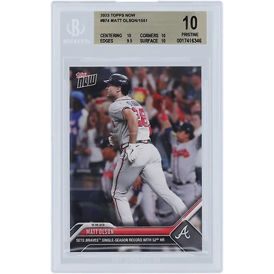 Matt Olson Atlanta Braves 2023 Topps Now Sets Braves Single Season Record with 52 HR #874 BGS Authenticated 10 Card - 10,10,9.5,10 Subgrades