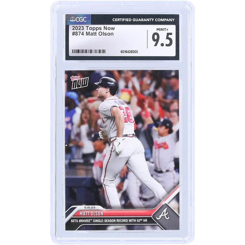 V106832 BRAVES Matt Olson Atlanta Braves 2023 Topps établit désormais un record de saison unique pour les Braves avec 52e HR #874 CGC Carte authentifiée 9.5 Matt Olson UNS TPP CARTES À ÉCHANGER 45664 COLTRC CC01BB1565 #105