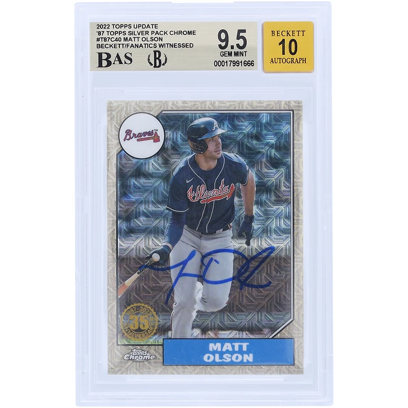 Matt Olson Atlanta Braves Autographié 2022 Topps Mise à jour '87 Topps Silver Pack Chrome # T87C-40 Beckett Fanatics Witnessed Authenticated 9.5/10 Card