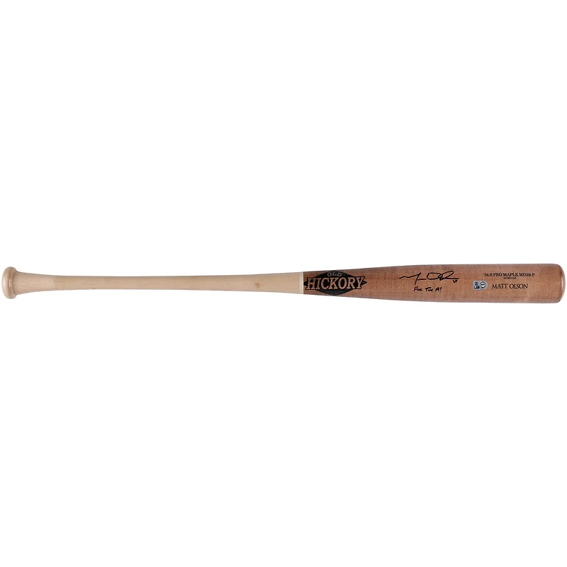 Batte de baseball Old Hickory autographiée par Matt Olson des Braves d'Atlanta avec l'inscription « For The A! »