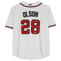 Maillot réplique blanc Nike autographié par Matt Olson des Braves d'Atlanta avec inscription « Pour les Braves ! »