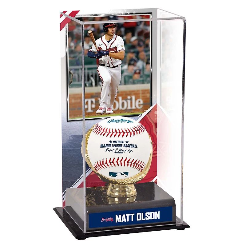 Vitrine de présentation des gants dorés des Braves d'Atlanta de Matt Olson avec image