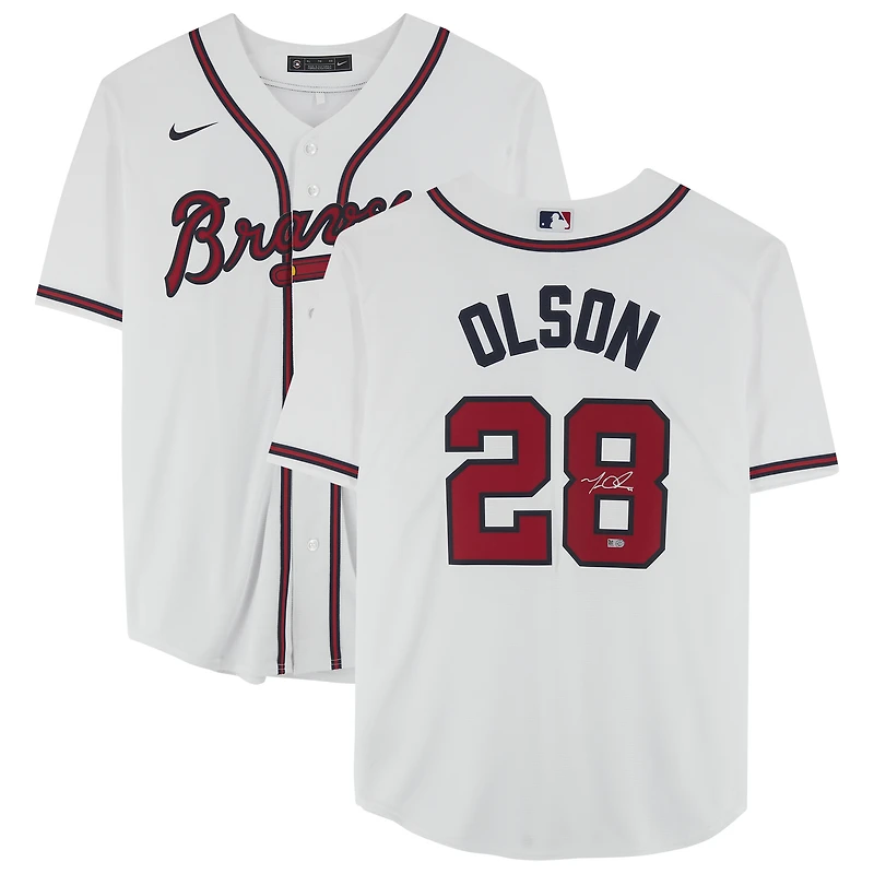 Maillot réplique Nike autographié de Matt Olson, blanc, des Braves d'Atlanta