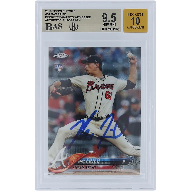 Max Fried Atlanta Braves Autographed 2018 Topps Chrome #66 Beckett Fanatics Witnessed Authenticated /10 Rookie Card