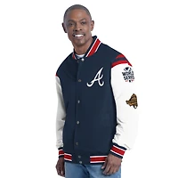 Veste universitaire commémorative à boutons-pression G-III Sports by Carl Banks pour homme bleu marine des Atlanta Braves Recruit