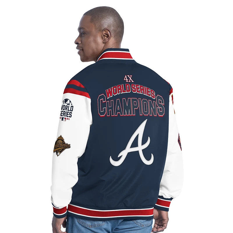 Veste universitaire commémorative à boutons-pression G-III Sports by Carl Banks pour homme bleu marine des Atlanta Braves Recruit