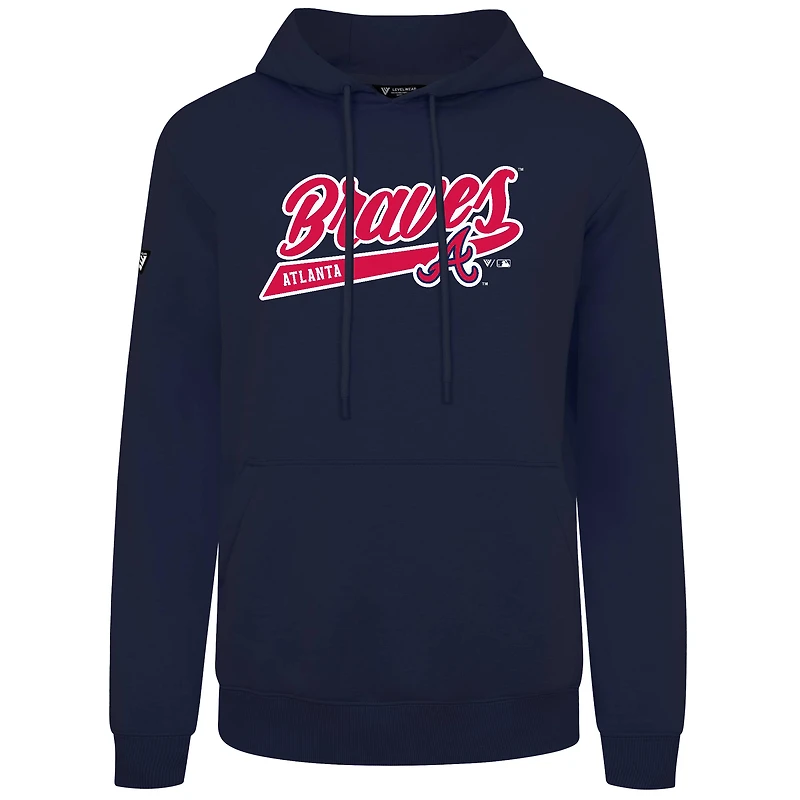 Men's Levelwear  Navy Atlanta Braves Podium Fleece Pullover Hoodie