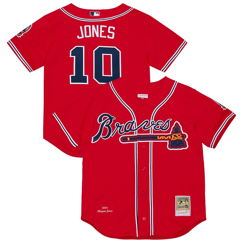 Maillot authentique Mitchell & Ness Chipper Jones rouge des Braves d'Atlanta, collection Cooperstown 2006, pour homme