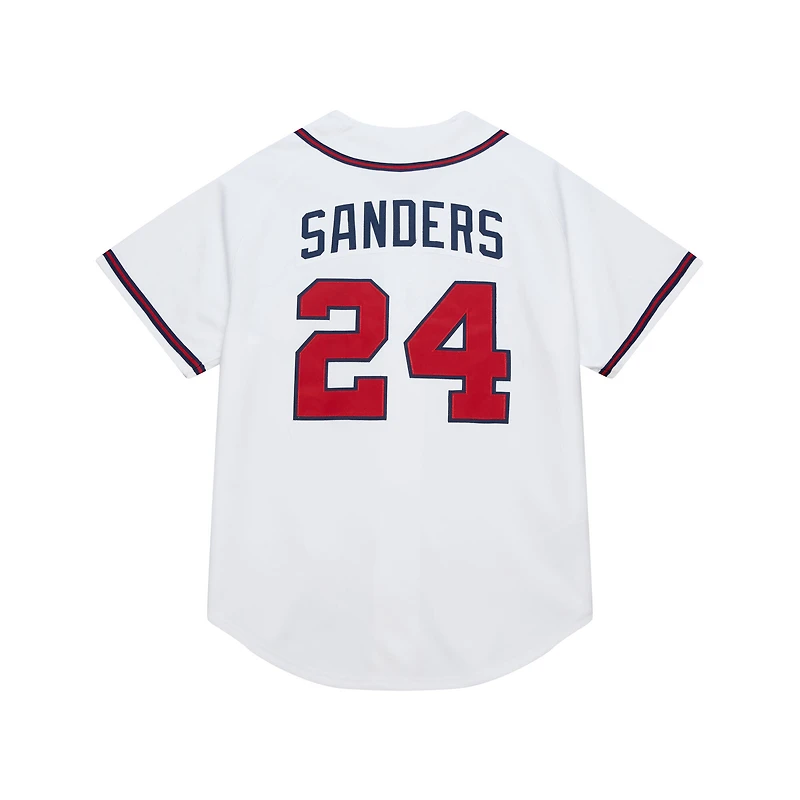 Maillot authentique Mitchell & Ness Deion Sanders blanc pour homme des Braves d'Atlanta, collection Cooperstown 1992