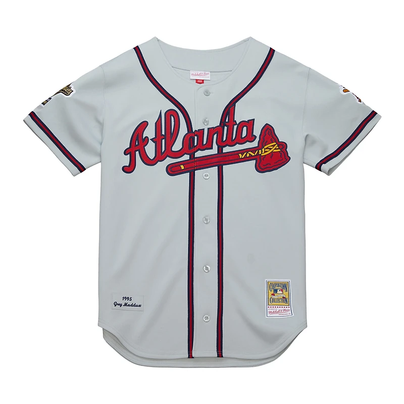 Maillot authentique rétro des Atlanta Braves 1995 de Mitchell & Ness Greg Maddux pour homme, gris