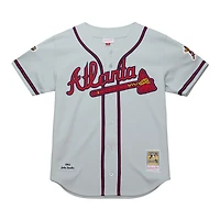 Maillot authentique rétro Mitchell & Ness John Smoltz gris pour homme des Braves d'Atlanta 1995