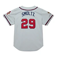 Maillot authentique rétro Mitchell & Ness John Smoltz gris pour homme des Braves d'Atlanta 1995