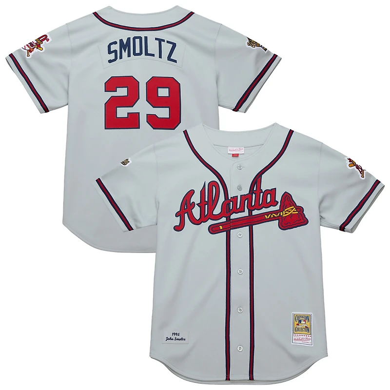 Maillot authentique rétro Mitchell & Ness John Smoltz gris pour homme des Braves d'Atlanta 1995
