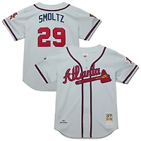 Maillot authentique rétro Mitchell & Ness John Smoltz gris pour homme des Braves d'Atlanta 1995