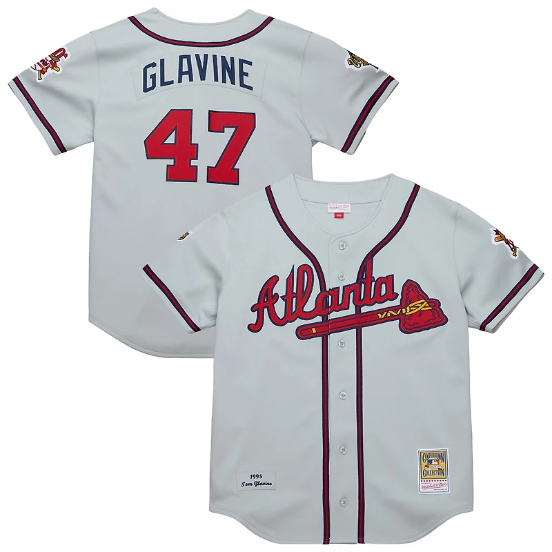 Men's Mitchell & Ness Tom Glavine Gray Atlanta Braves 1995 Throwback Authentic Jersey