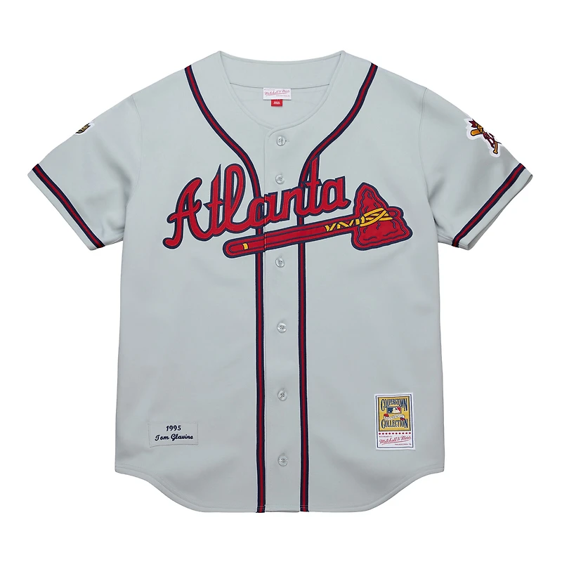Maillot authentique rétro Mitchell & Ness Tom Glavine gris des Braves d'Atlanta 1995 pour homme