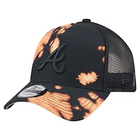 Men's New Era  Black Atlanta Braves Bleached A-Frame 9FORTY Adjustable Hat