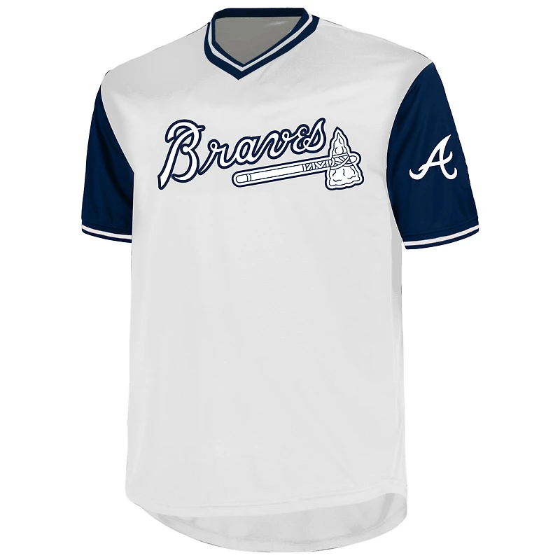 Profil pour homme Ronald Acuña Jr. T-shirt blanc à col en V avec nom et numéro Birdeye des Braves d'Atlanta Big & Tall