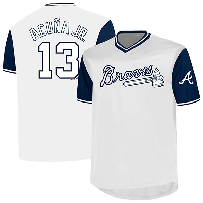 Profil pour homme Ronald Acuña Jr. T-shirt blanc à col en V avec nom et numéro Birdeye des Braves d'Atlanta Big & Tall