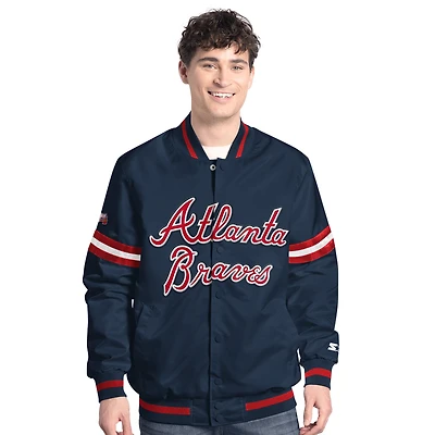 Men's Starter  Navy Atlanta Braves Scout Full-Snap Varsity Jacket